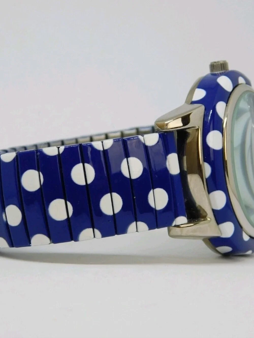 ISAAC MIZRAHI NEW Navy Polka Dot Stretch Band Women's Watch